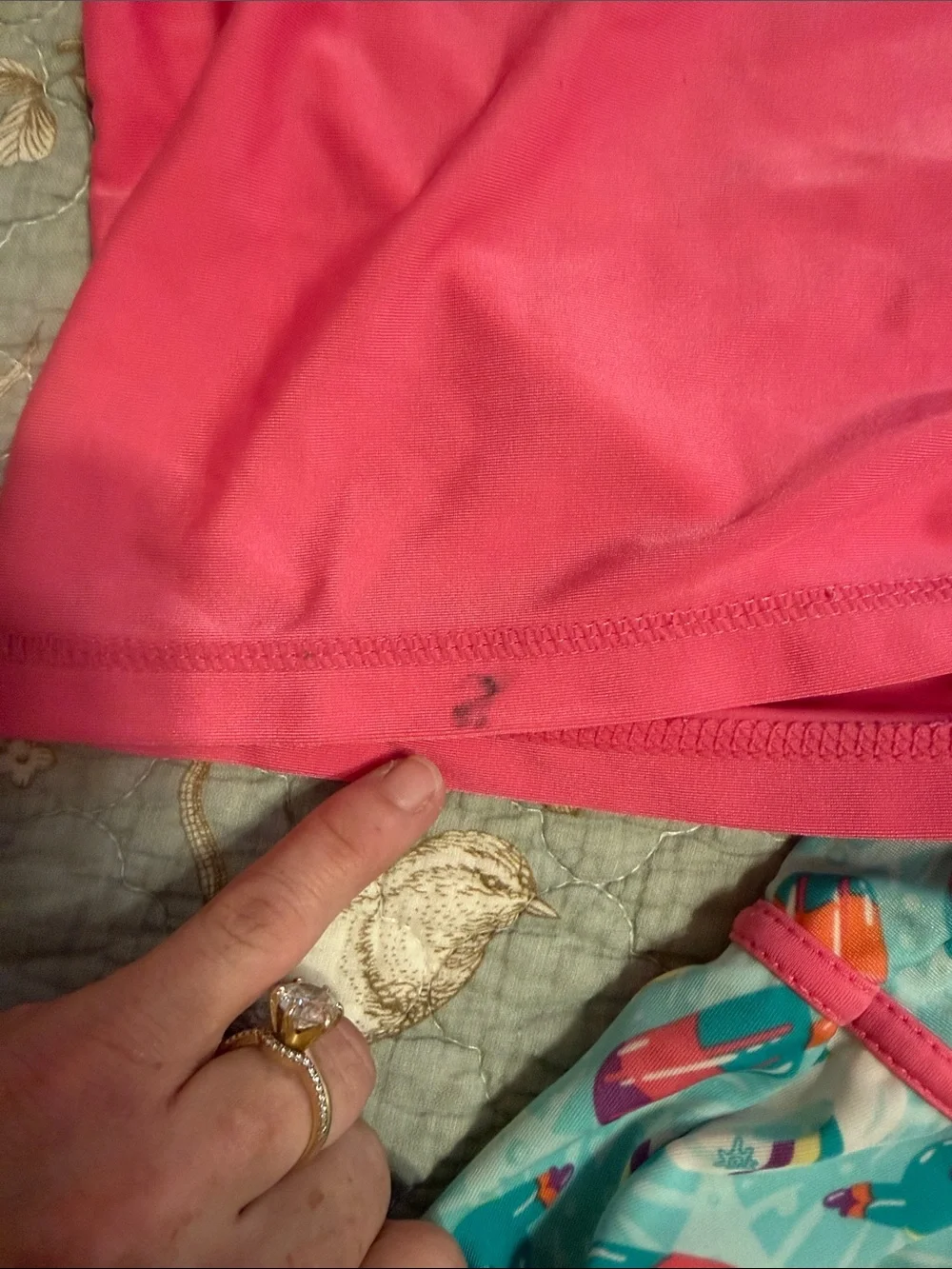 Girls' Hot Pink Rash Guard Swim Top with Aqua Tropical Skirt & Hat